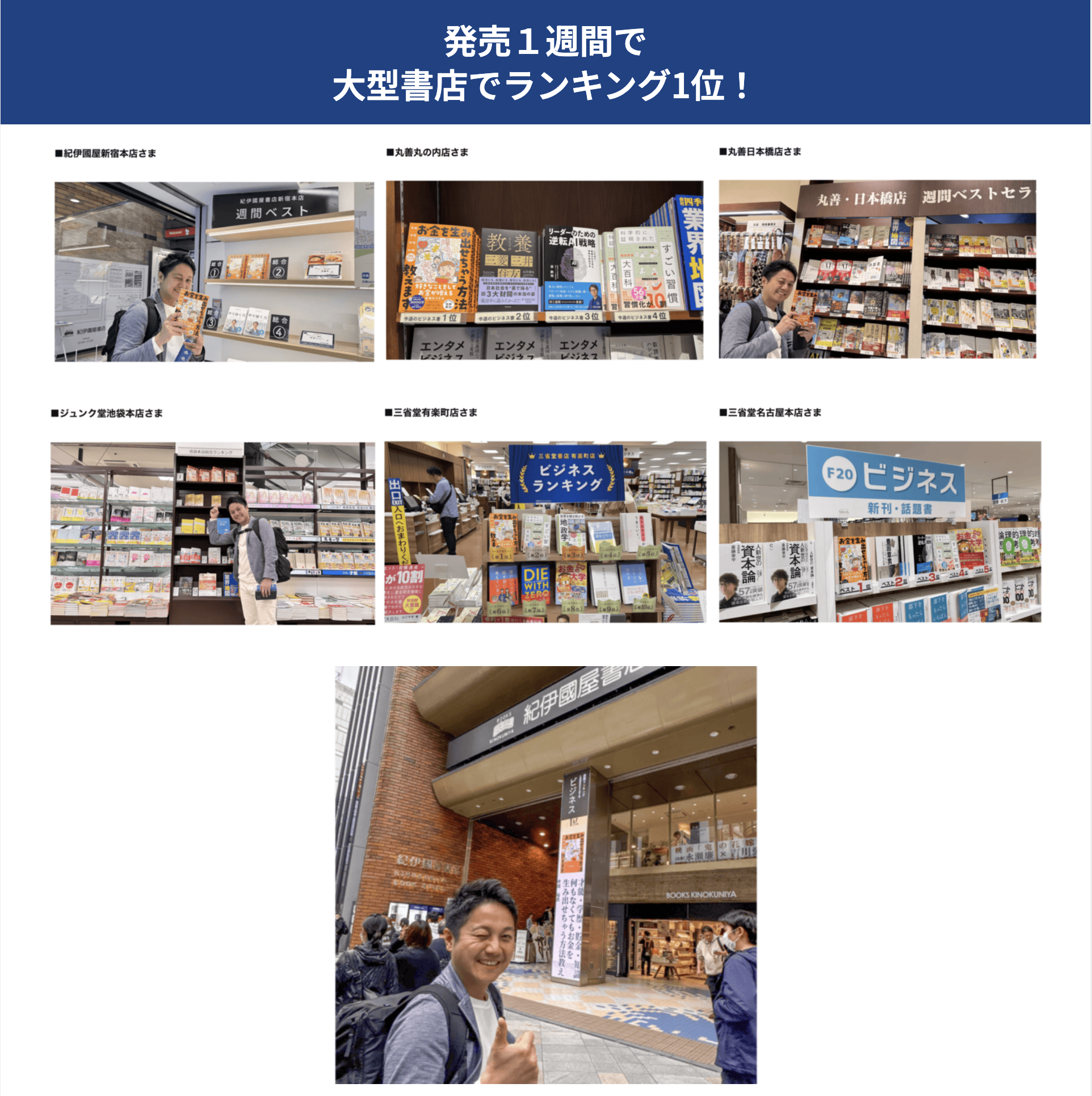 シリュウさんの著書が大型書店のランキングで上位に並んだ様子